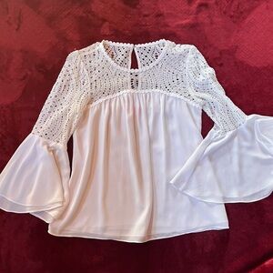 Lilly Pulitzer White Crochet Bell Sleeve Blouse